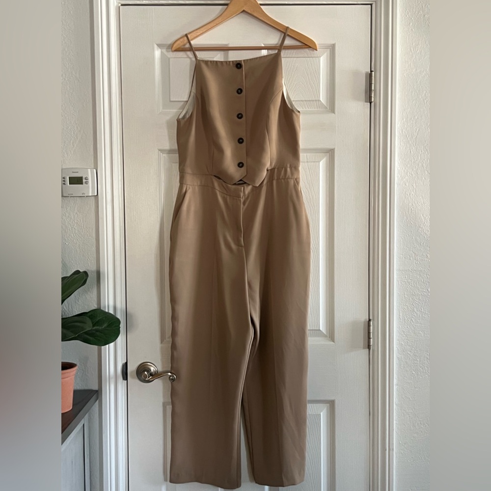 ZARA suit style jumpsuit taupe brown color size L - Picture 3 of 17